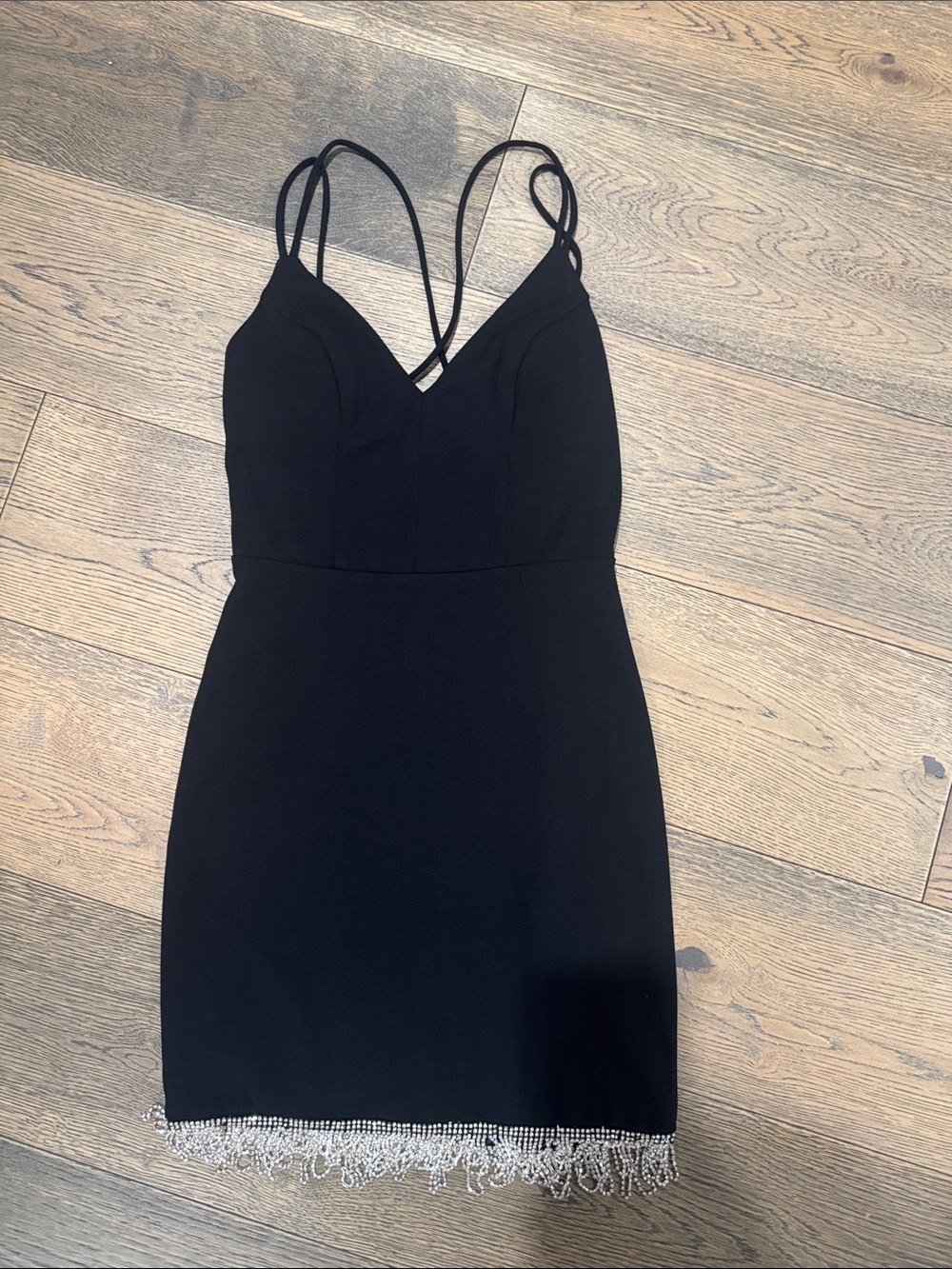 City Studio Black Double-Strap Mini Dress with Silver Fringe NWT Size 3